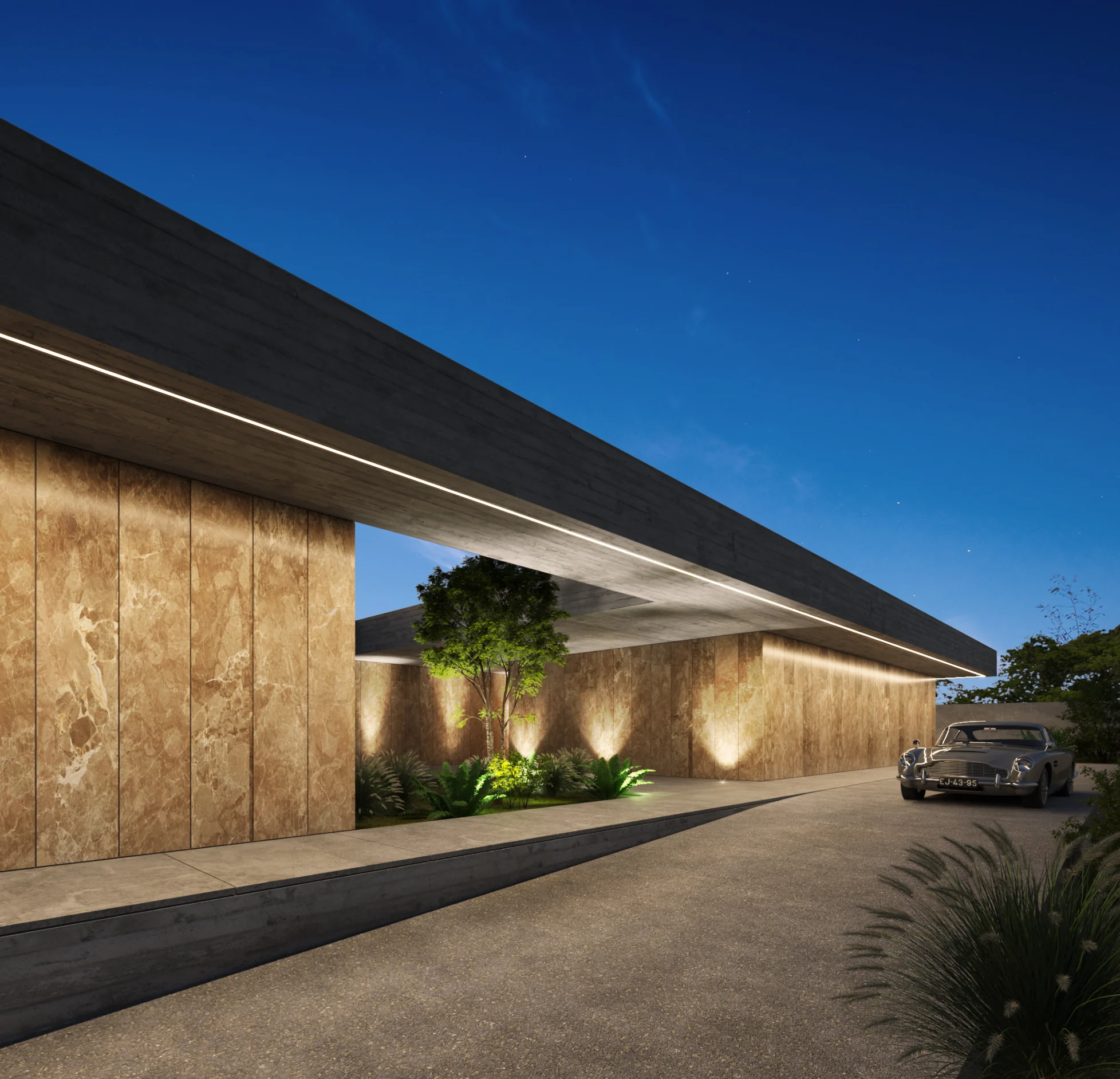 Casa em Paranhos iluminada ao anoitecer