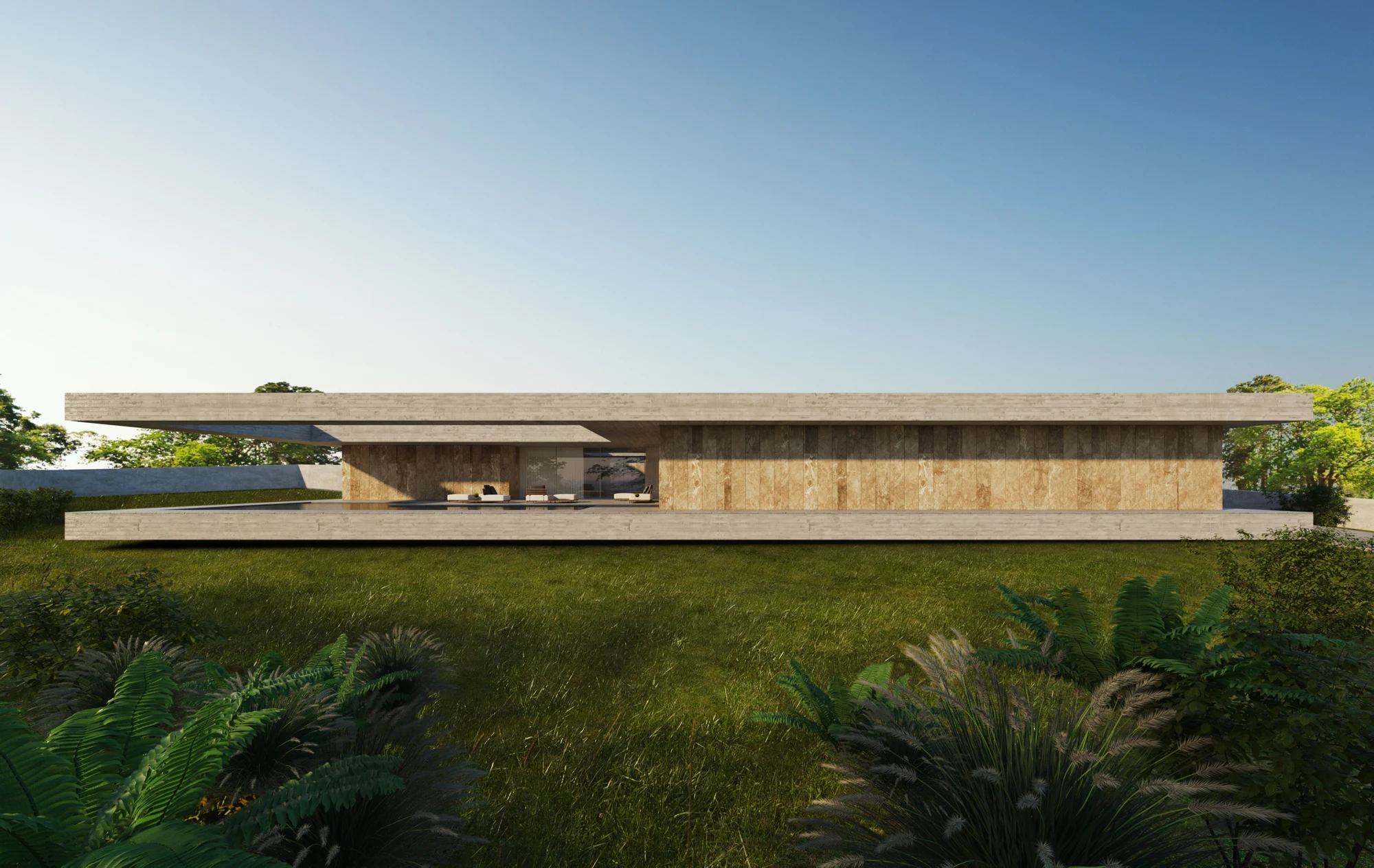 Fachada da DAEL House junto à vegetação